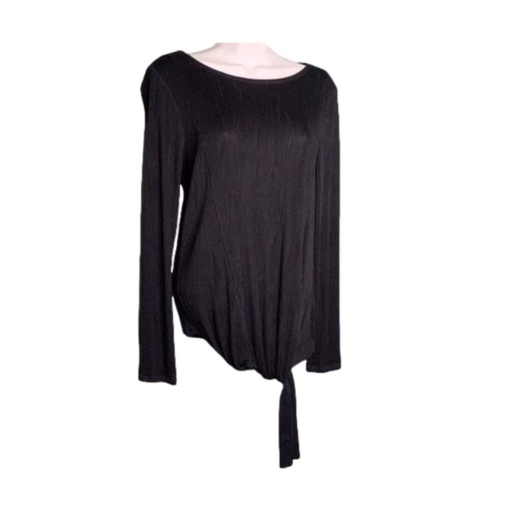 Massimo Dutti Stretch Ribbed Black Faux Wrap/Tie Top